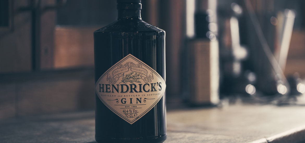 Hendrick's bottle on workbench