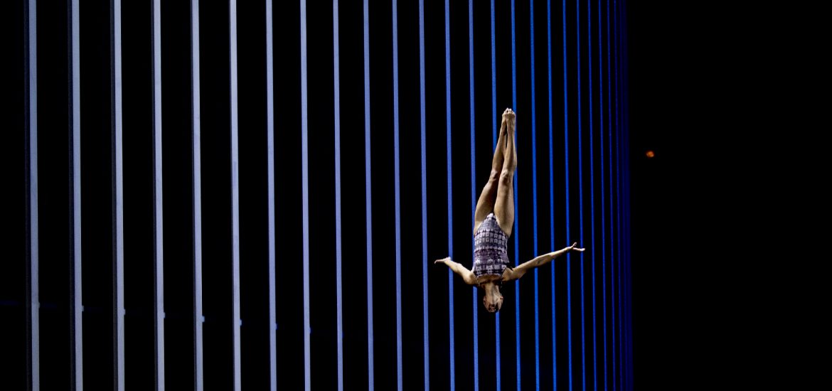 Rhiannan Iffland of Australia dives from the 20.5 metre platform on the Dubai Marina Pier 7 building during the ninth and final stop of the Red Bull Cliff Diving World Series in Dubai, UAE on October 28, 2016. // Dean Treml/Red Bull Content Pool // P-20161029-00416 // Usage for editorial use only // Please go to www.redbullcontentpool.com for further information. //