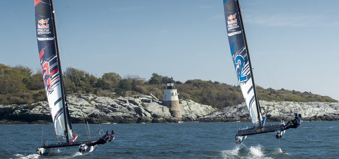 Sailors test the waters ahead of the Red Bull Foiling Generation World Finals, at Newport, RI, USA on 17 October, 2016. // Onne van der Wal / Red Bull Content Pool // P-20161019-01057 // Usage for editorial use only // Please go to www.redbullcontentpool.com for further information. //